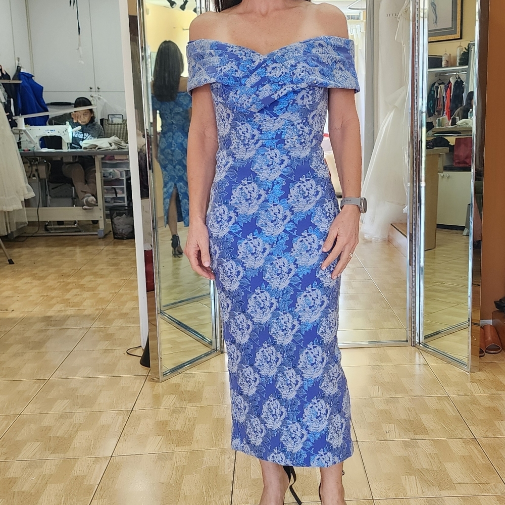 Theia Stretch Jacquard Fitted Cocktail Dress Women's - Picture 4 of 7